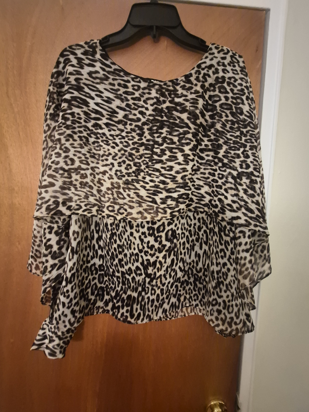 DKNY Leopard Print Layered Women's Blouse - Black & Cream SZM